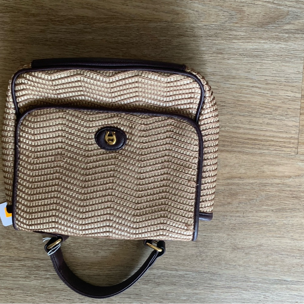 Etienne Aigner Tan and Brown Woven Backpack